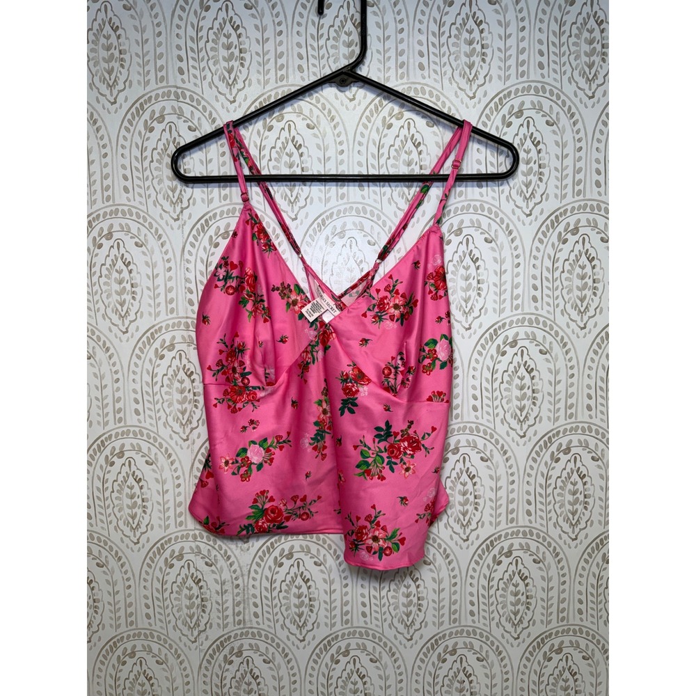 Victoria's Secret Pink Floral Satin Pajama Set Cami and Shorts 2‎ Piece XL